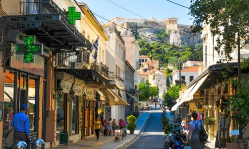 Athens city with walking people