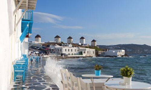 Mykonos port taverna with view