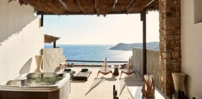 Myconian Utopia terrace with jacuzzi