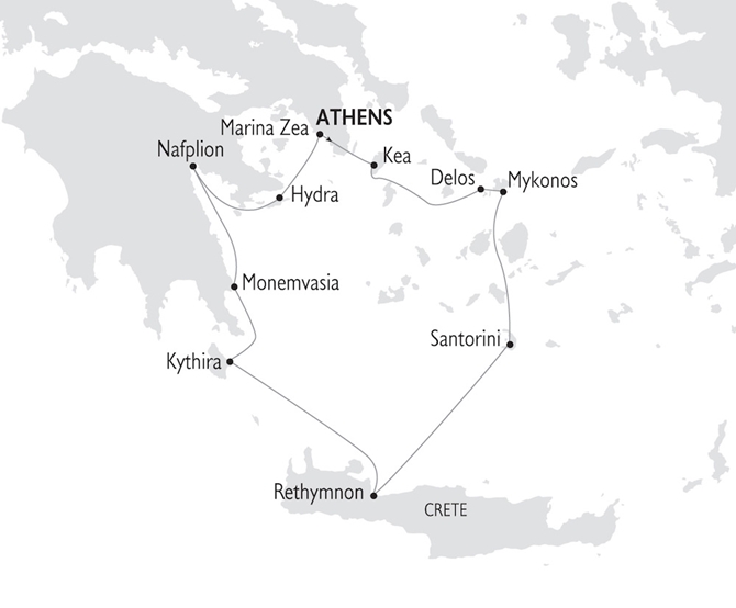 Highlights of Greece small ship cruise map