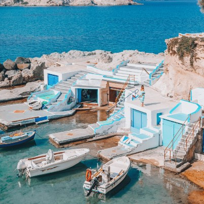 A view of a harbor in Milos
