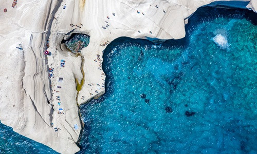 The chalk rock formations of Sarakiniko, Milos island, Cyclades, Greece
