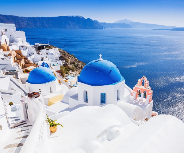 Oia, Santorini with iconic blue roofs