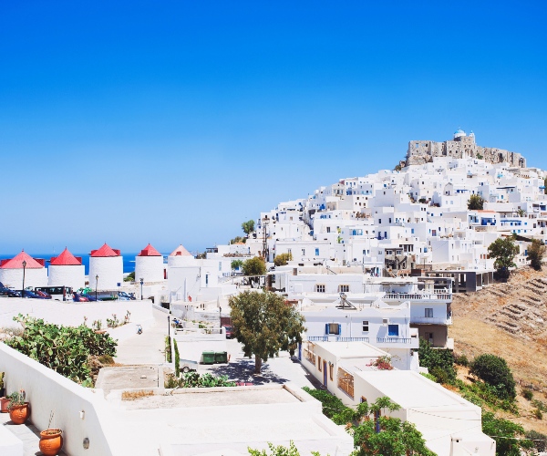 View of Astypalaia white buildings