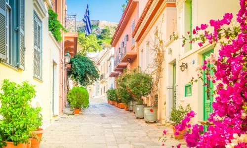 Athens Street with flowers