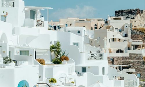Santorini Dreams: White Cliffs and Blue Domes