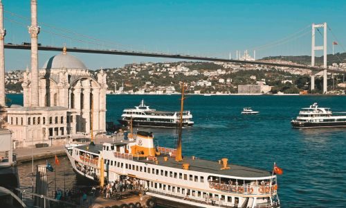 Bosphorus and Bridge, Istanbul Strait Connecting Europe and Asia