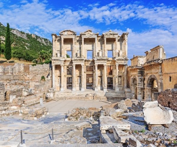 Library of Celsus in front of blue skies